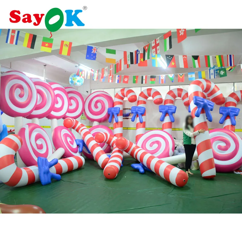 

SAYOK 1pc 2m/3m Inflatable Christmas Candy Cane PVC Inflatable Airtight Candy Cane Decoration NO Light for Store Home Yard Event