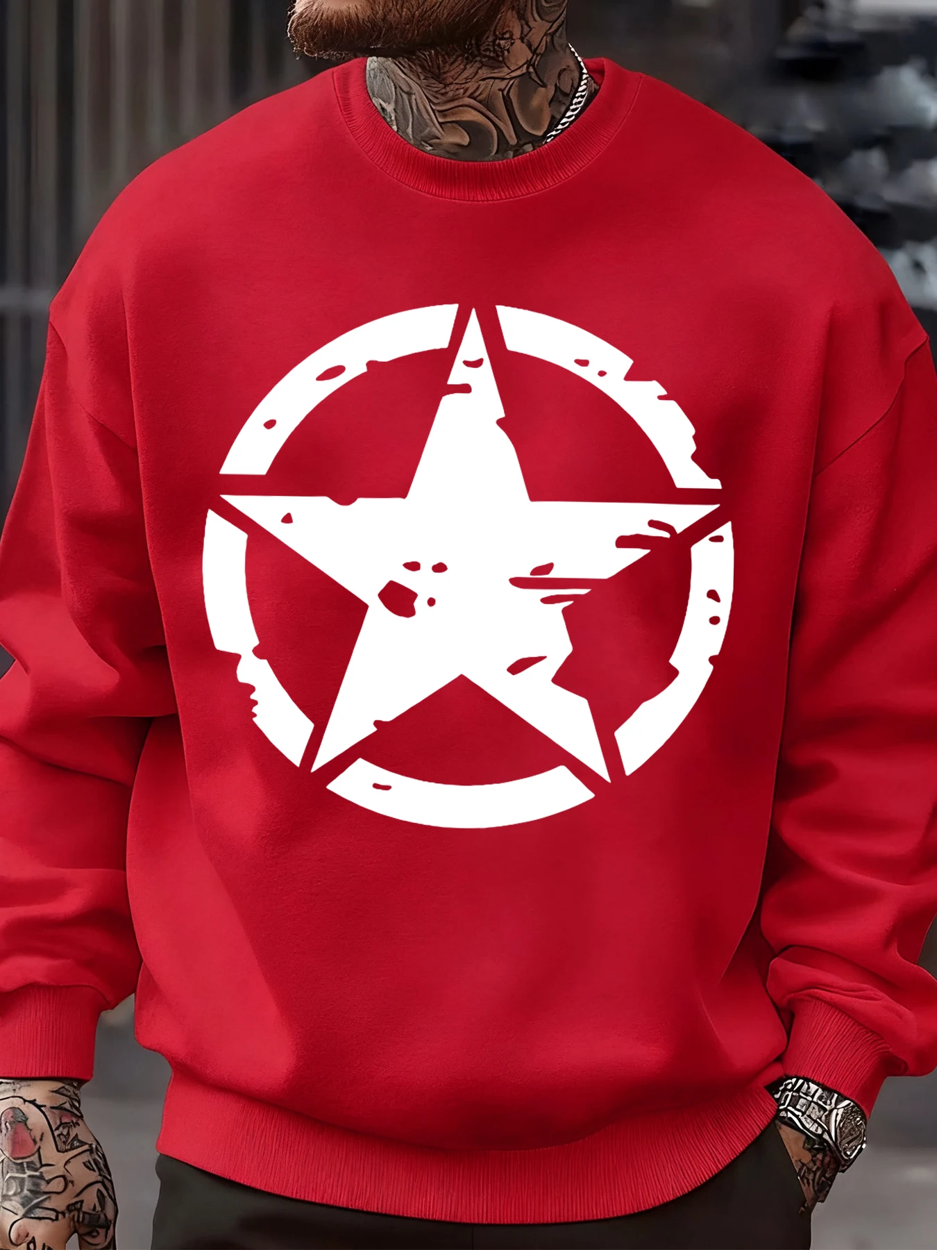 سترة عصرية بطبعات إبداعية على شكل دائرة وخماسية للرجال للخريف بياقة دائرية وقلنسوة ناعمة وأكمام طويلة ملابس علوية من الصوف في الشارع #2