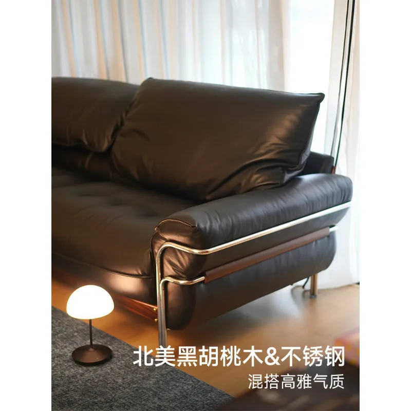 Sofa medieval leather living room black adjustable high backrest 2025 new functional sofa