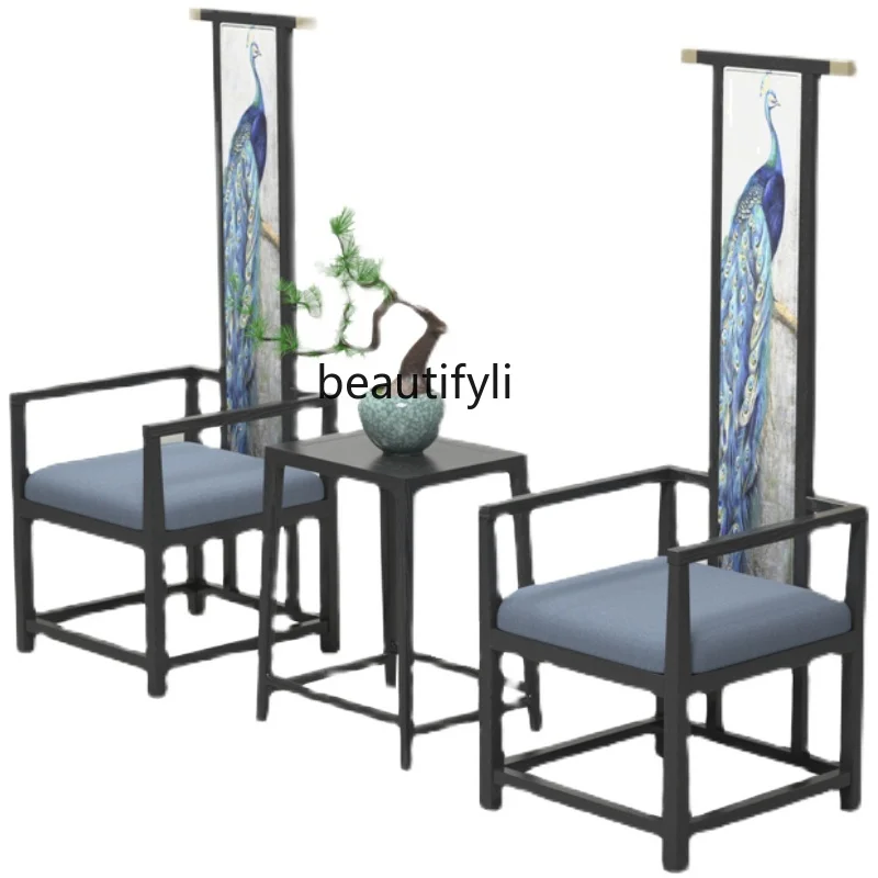 

New Chinese Style High Back Chair Decorative Image Chair Club Reception Conference Chair Zen Solid Wood Furniture