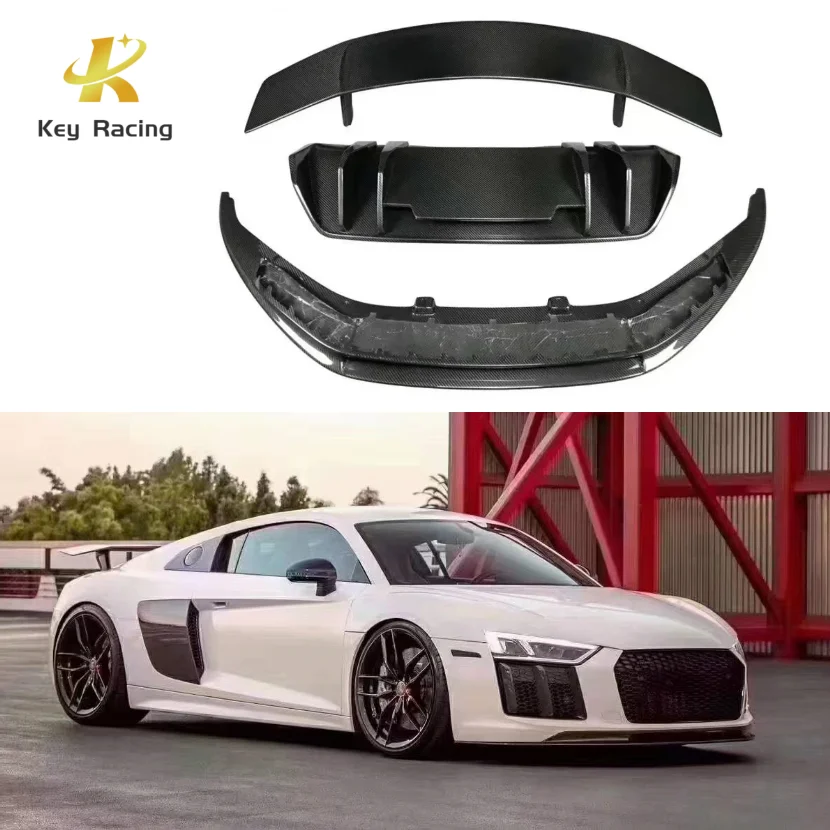 

For Audi R8 V10 Carbon Fiber V Style Bodykit Front Lip Rear Bumper Diffuser Rear Spoiler