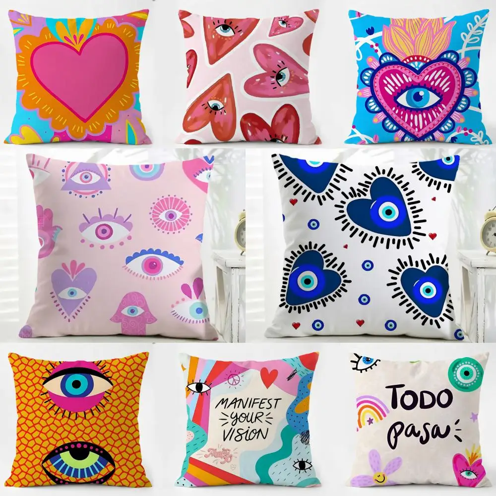 Casual Mystical Abstract Eye Shapes Hand Moon Cushion Cover Iceland Washable Linen Soft  for Daily Sofa Bed Home Room Decor