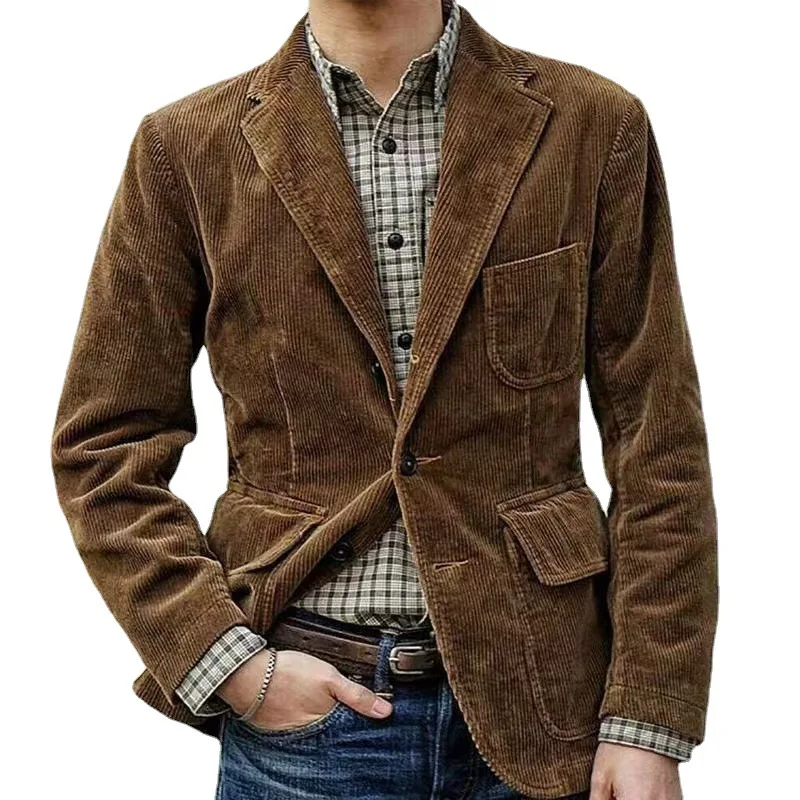 Men Blazer Corduroy Tops Jacket Man's Clothing Slim Fit Asual Chic Design Luxury Winter Autumn Solid Loose New Thick Business