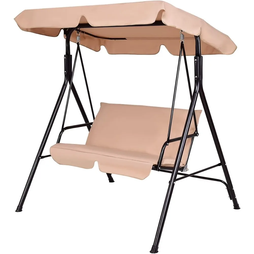

SILKYDRY 2-Person Outdoor Patio Swing Chair, Adjustable Canopy Porch Swing w/Powder Coated Steel Frame & Padded Cushion Seat, Lo