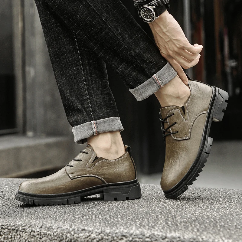 

Luxury Brand Leather Oxford Shoes Men Thick Sole Platform Round Toe Classic Man Business Casual Shoes Comfortable Driving Shoes
