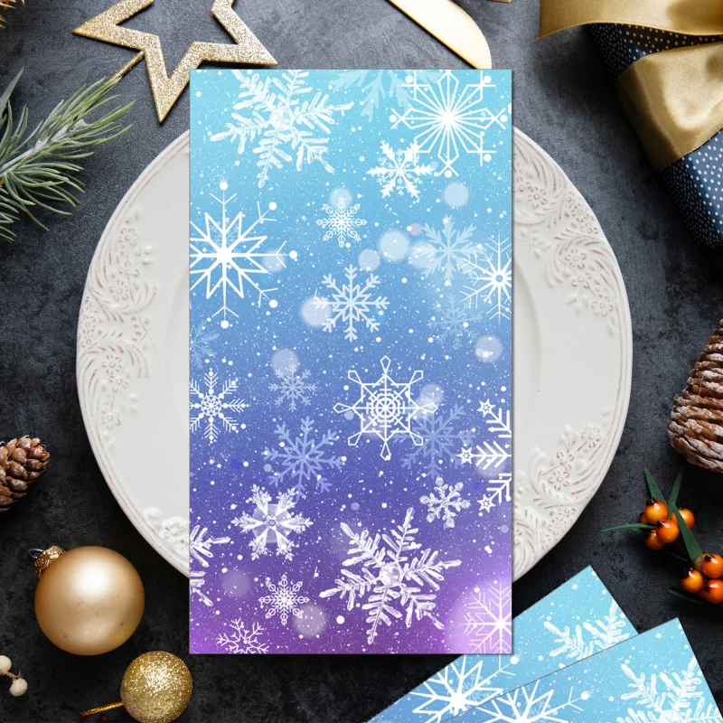 20pcs Christmas Paper Napkins Disposable Snowflake Napkins Blue Purple Dinner Napkins for Winter Party Table Decor Supplies