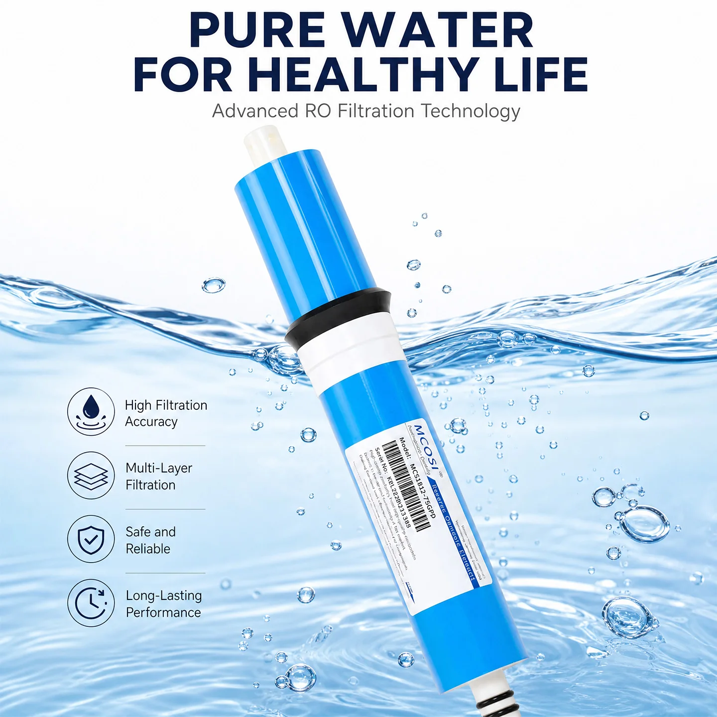 RO Reverse Osmosis Membrane Replacement Filter 50/75/100/125/150/200 GPD for Home Kitchen Drinking Water Purifier System