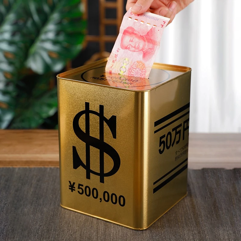 

Big Metal Piggy Bank for Adults Children Coin Luxury Gold Money Box Cash Iron Money Organizer Storage Box Saving Challenge Gift