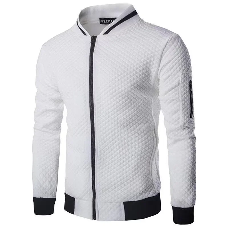

Autumn Winter New Men Diamond Grid Contrasting Long Sleeved Slim Fit Jacket Casual Zipper Stand Up Collar Male Sports Top