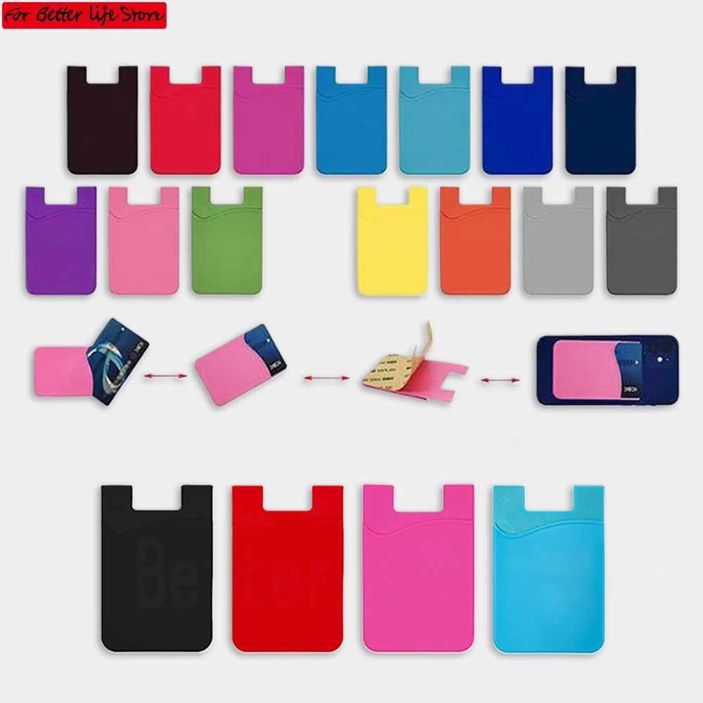 1piece 15 color Hot Sale Phone Card Holder Silicone Mobile Phone Back Card Holder Elastic Wallet Stick On Adhesive Cash ID Soft