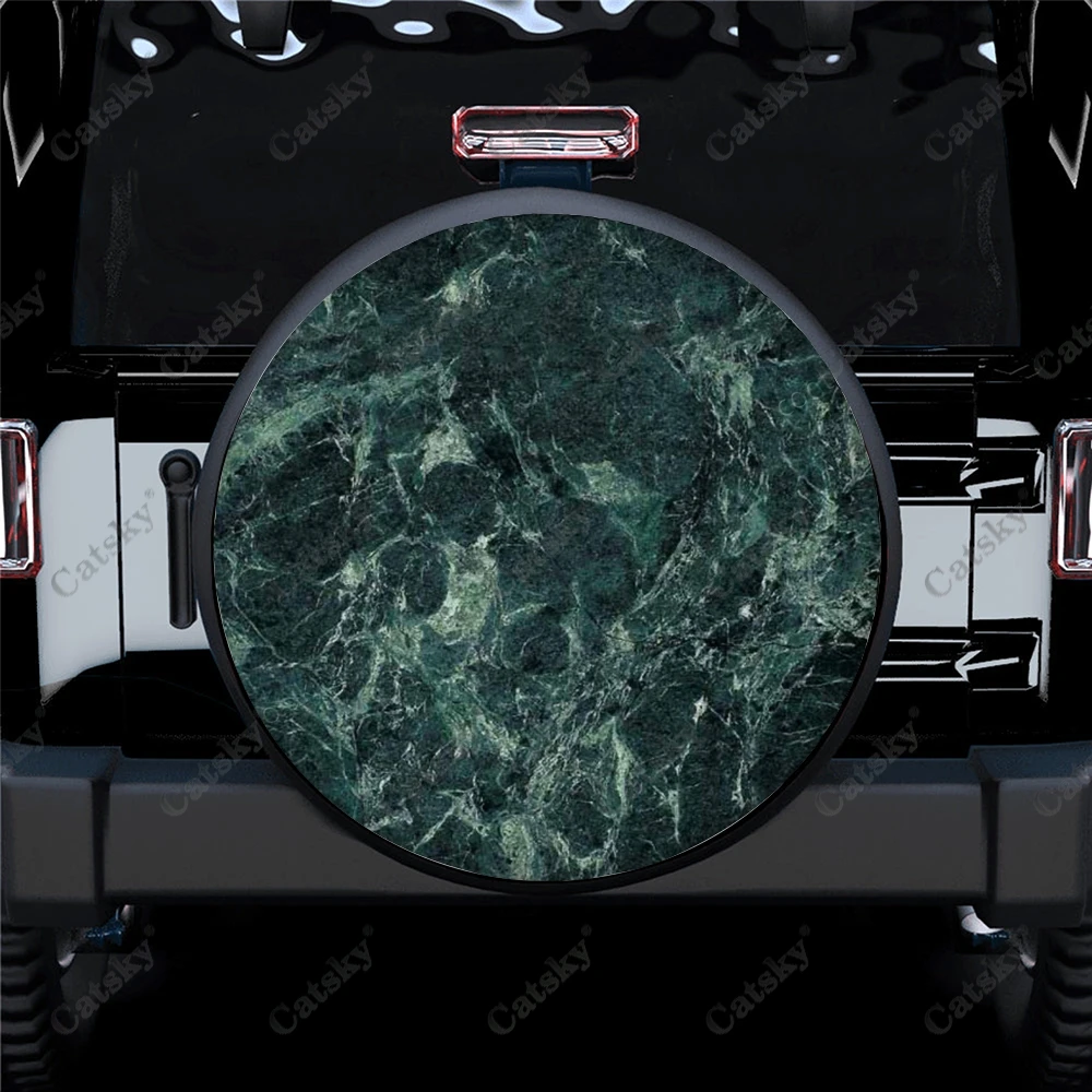 Green Marble Irregular Car Accessories Spare Tire Cover Waterproof Wheel Auto Decoration Protect for Truck SUV Trailer 14-17in