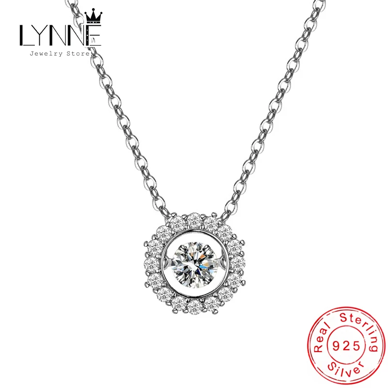 

New Fashion 925 Sterling Silver Round Will Dance Zircon Pendant Necklaces Women Jewelry Gift Rotatable Rhinestone Clavicle Chain