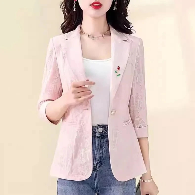 New Lace Suit Coat Spring Summer Sun Protection Suit Top 2025 Fashion Temperament Women Blazer Korean Women's Jacket Small Suit