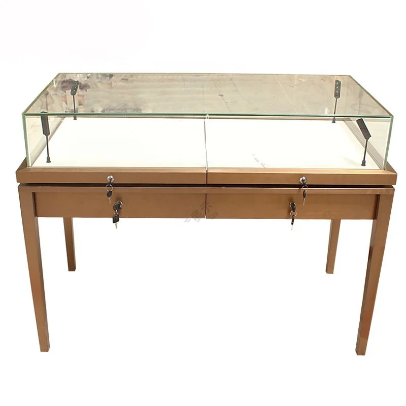 （customized）Cheap Used Jewelry Showcases Lockable Showcase Table Jewellery Stainless Steel Jewelry Cabinet  with LED Light