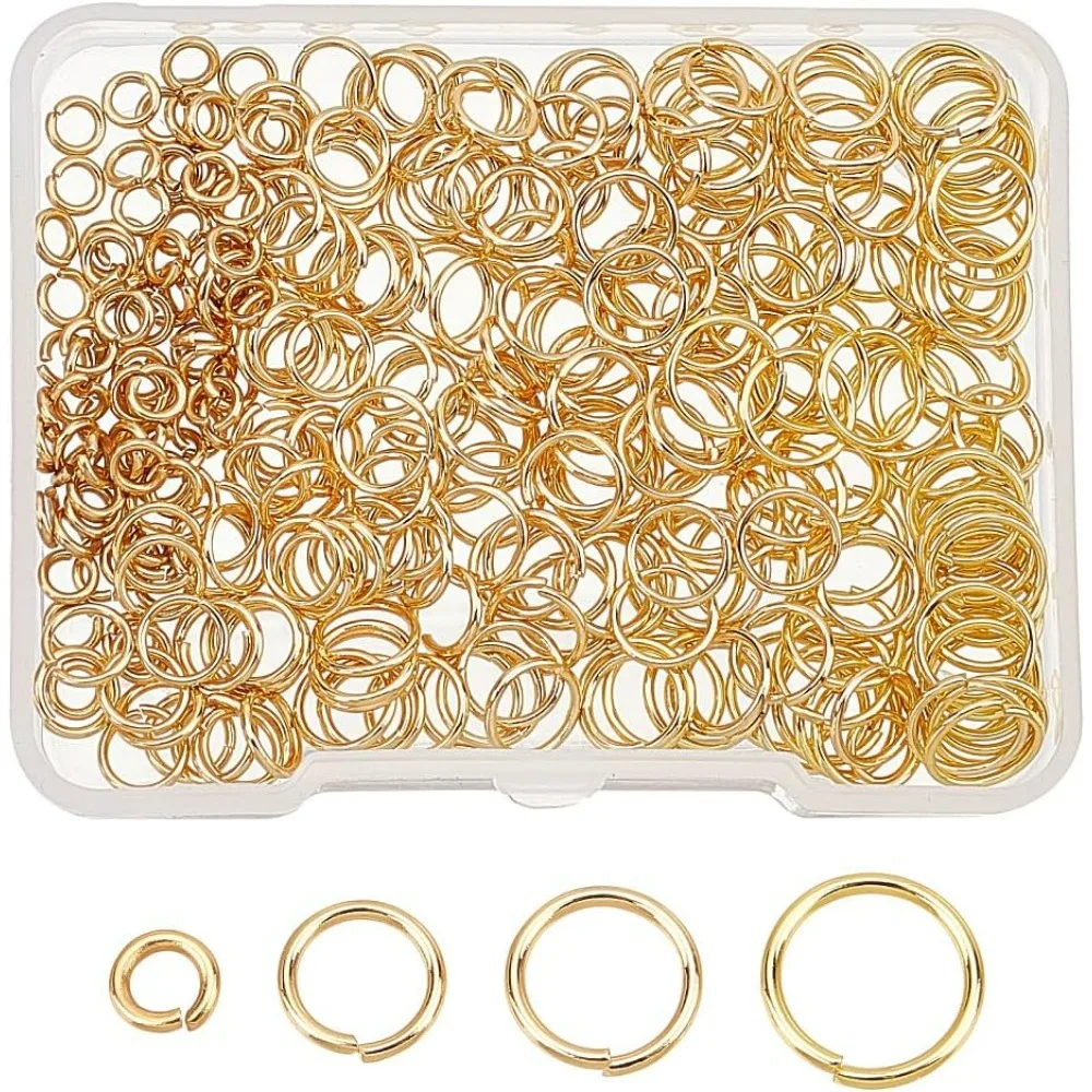 320 Pcs Open Jump Rings 4 Sizes Real 24K Gold Plated Stainless Steel Jump Rings Bulk for DIY Jewelry Craft Earring Necklace