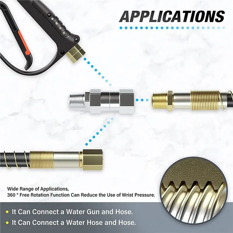 A84X-6Pcs Pressure Washer Swivel, 3/8 Inch NPT Male Thread Fitting, Stainless Steel, Kink Free To Hose Fitting