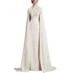 2024 Long Sleeves Dresses for Mother of the Bride  High l Neck Evening Dress Elegant Wedding Party Gowns Floor Length with Cape