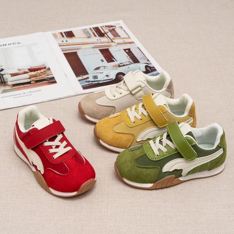 Toddler Kids Boys Girls Retro Color Block Sneakers Adjustable Strap Non-Slip Rubber Sole for Spring Autumn Daily Casual Wear