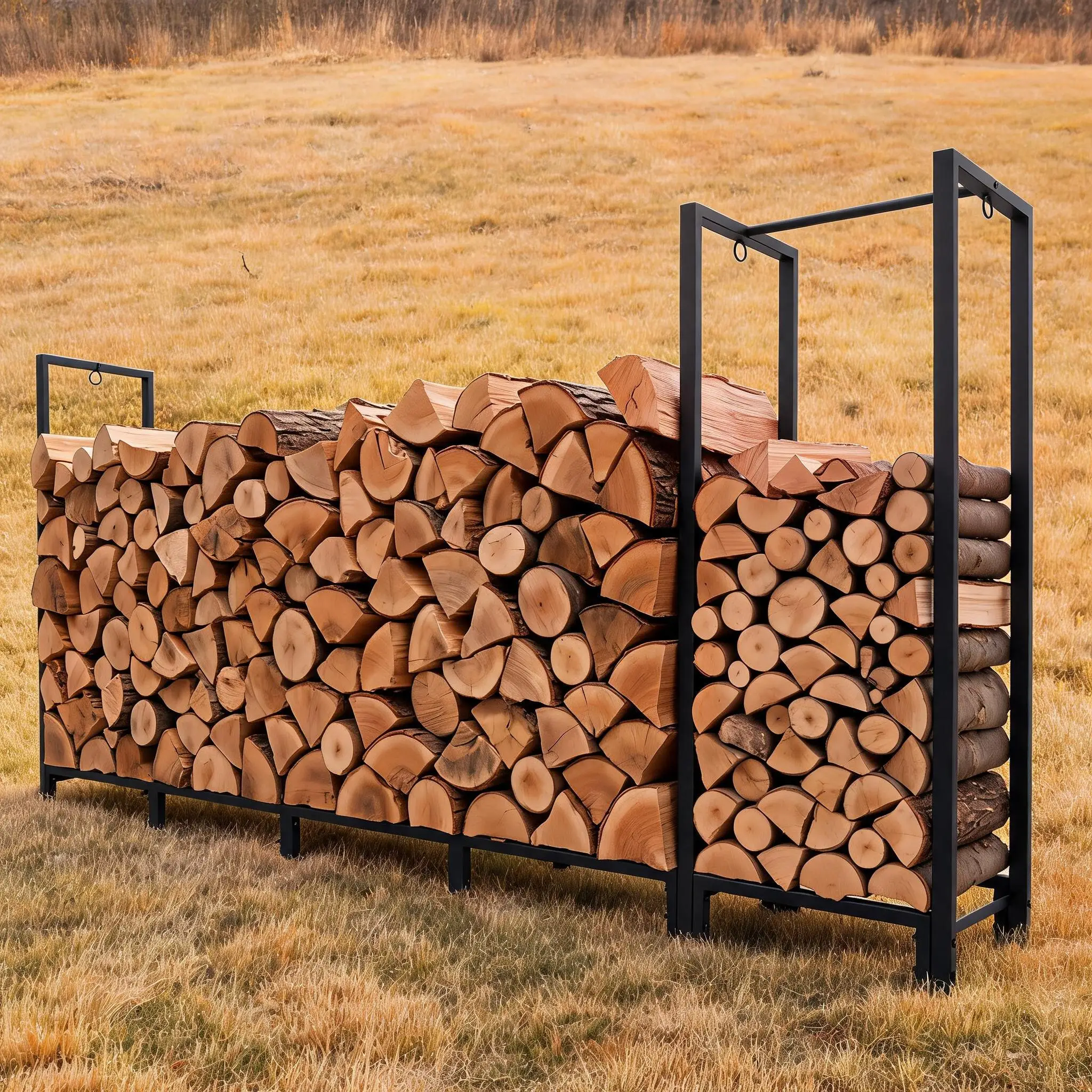 Heavy Duty Outdoor Firewood Rack with Kindling Storage, Large Metal Log Holder for Patio Garden Fireplace, Black Fire Wood Storage Organizer