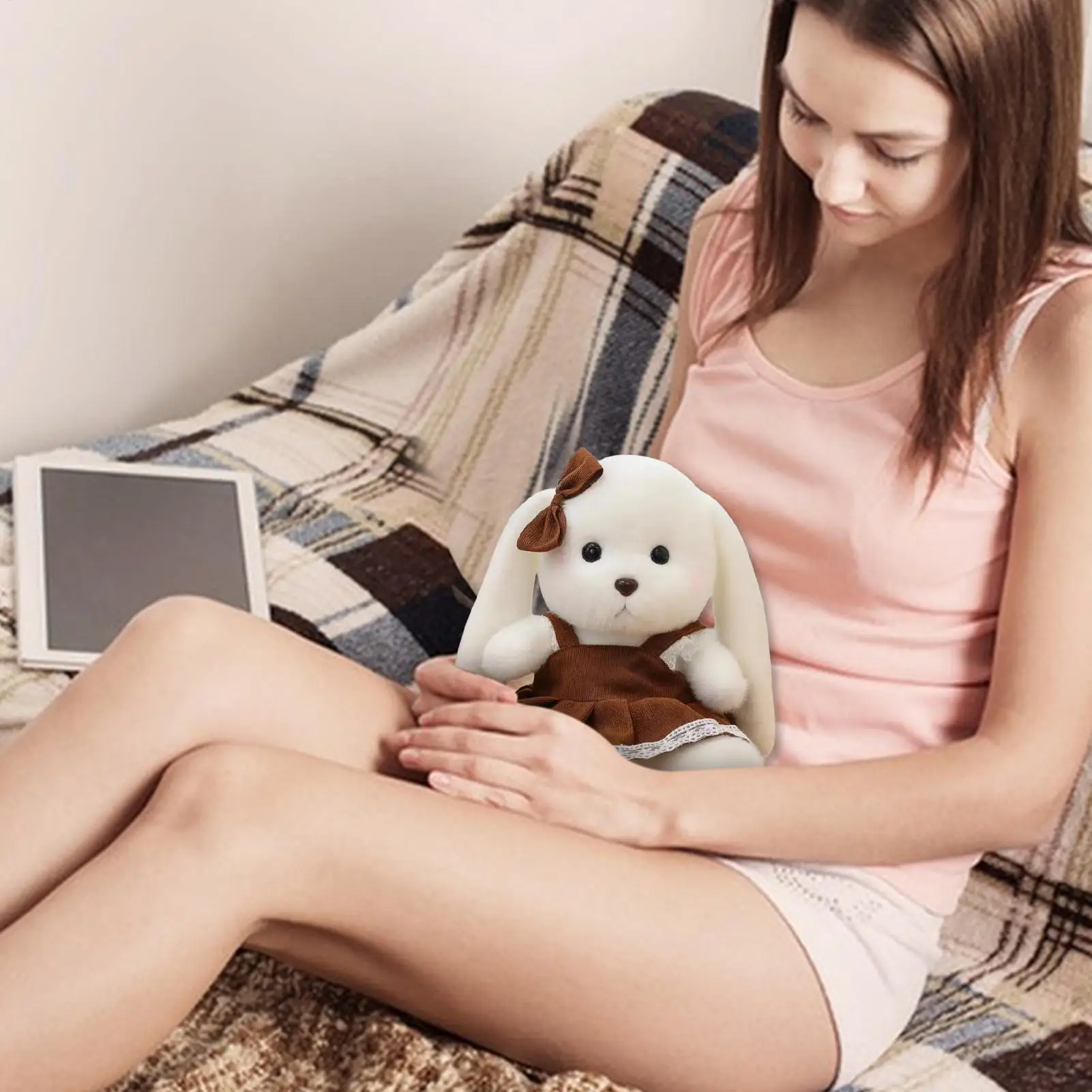 

Rabbit Stuffed Animal 9 Inches Brown Dress Cuddly Doll Stuffed Toy For Home Living Room Nursery Travel Car Seat