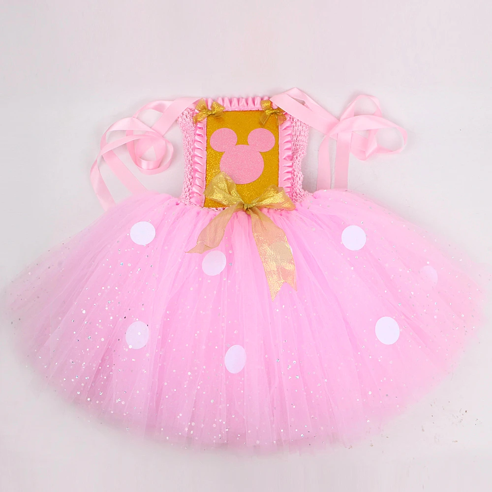 Sparkling Baby Pink Minnie Mouse Costumes for Girls Birthday Christmas Tutu Dress Kids Cartoon Outfits Children Animal Clothes