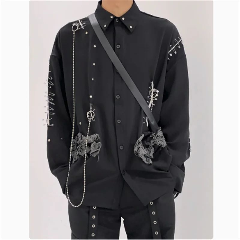 

Original design metal button shirt long sleeve loose shirt jacket for men