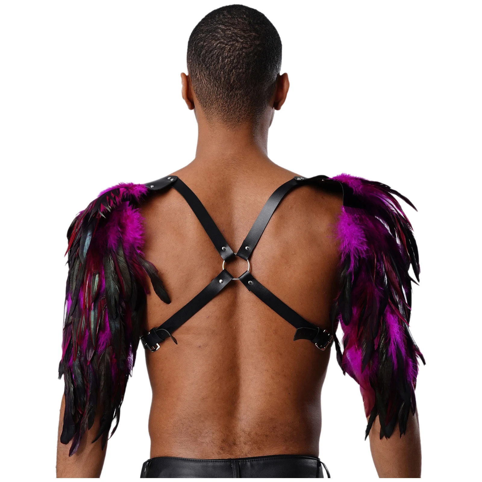 Männer Gothic Punk Feder Schulter Rüstung PU Leder Nieten O-ring Riemen Brust Harness Halloween Mittelalterlichen Viking Cosplay Zubehör