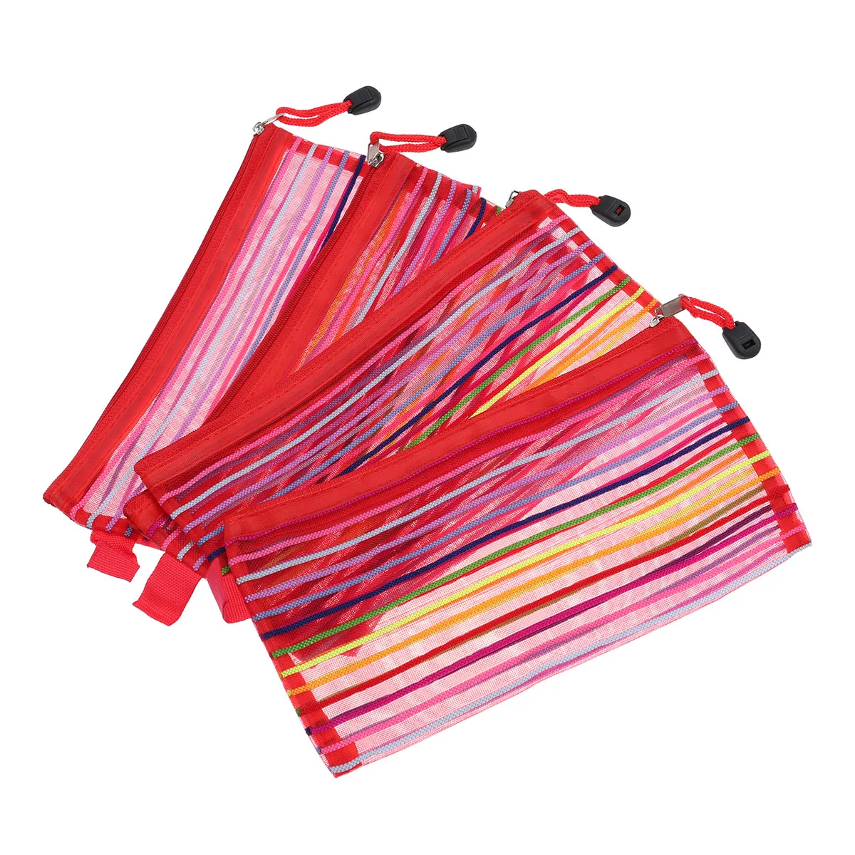

12pcs Pencil Case Nylon Rainbow Stripes Mesh Storage Bag with Zipper for Student Travel Lightweight File Folder
