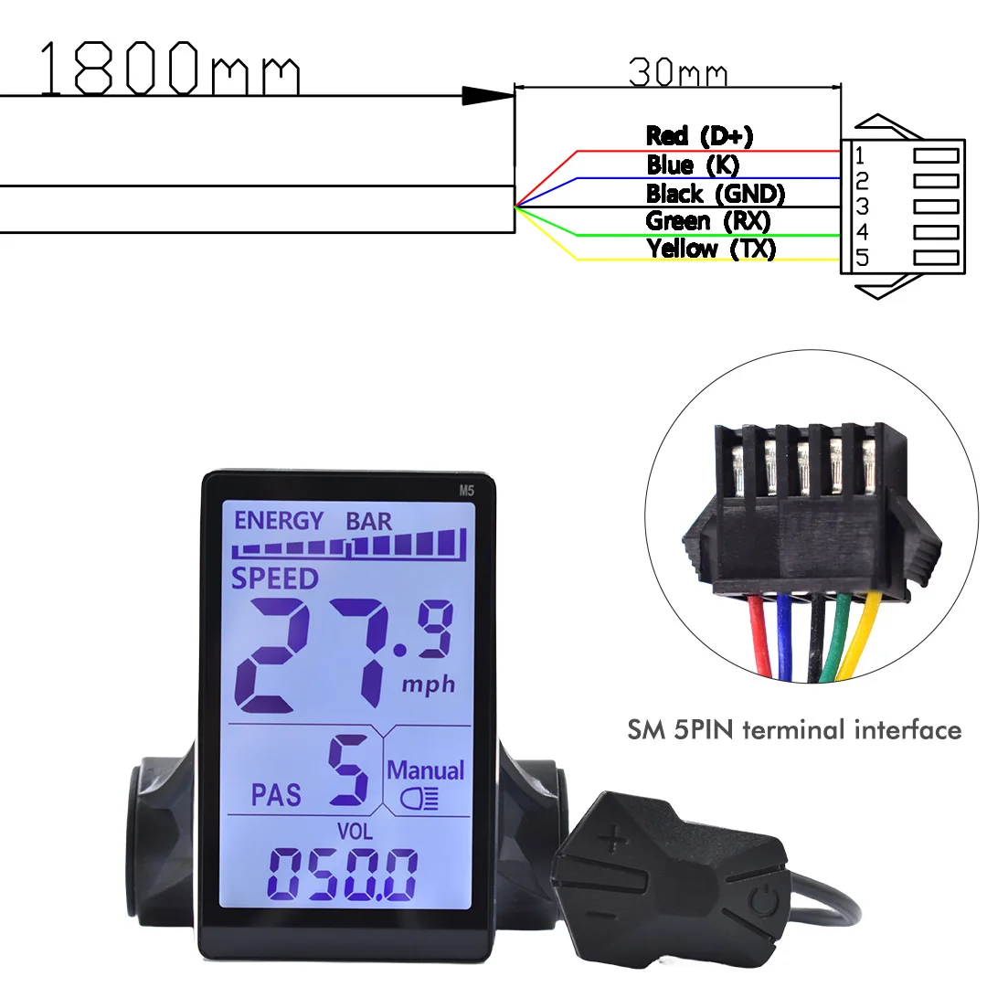UART2 M5 24V 36V 48V elektrische fiets Kleurrijk display E-scooter LCD-paneel met USB UART voor elektrische bergfietsonderdelen (6PIN)