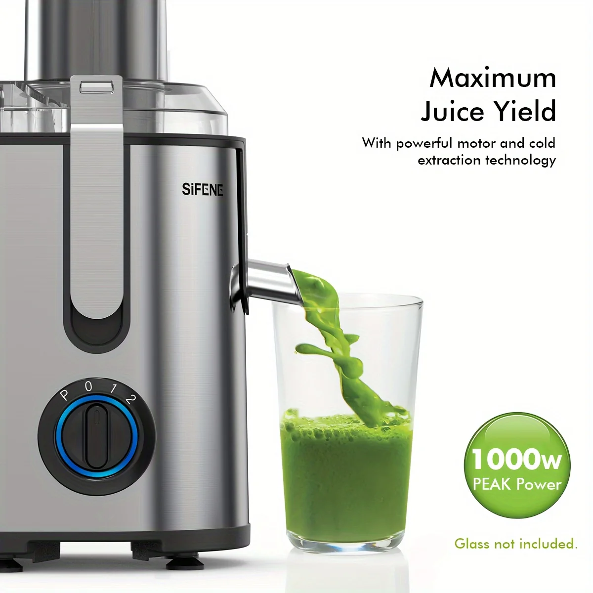 Máquina de espremedor de aço inoxidável Sifee, poderoso extrator, para frutas e vegetais inteiros, sem bpa, 1, 2 polegadas, 1000w