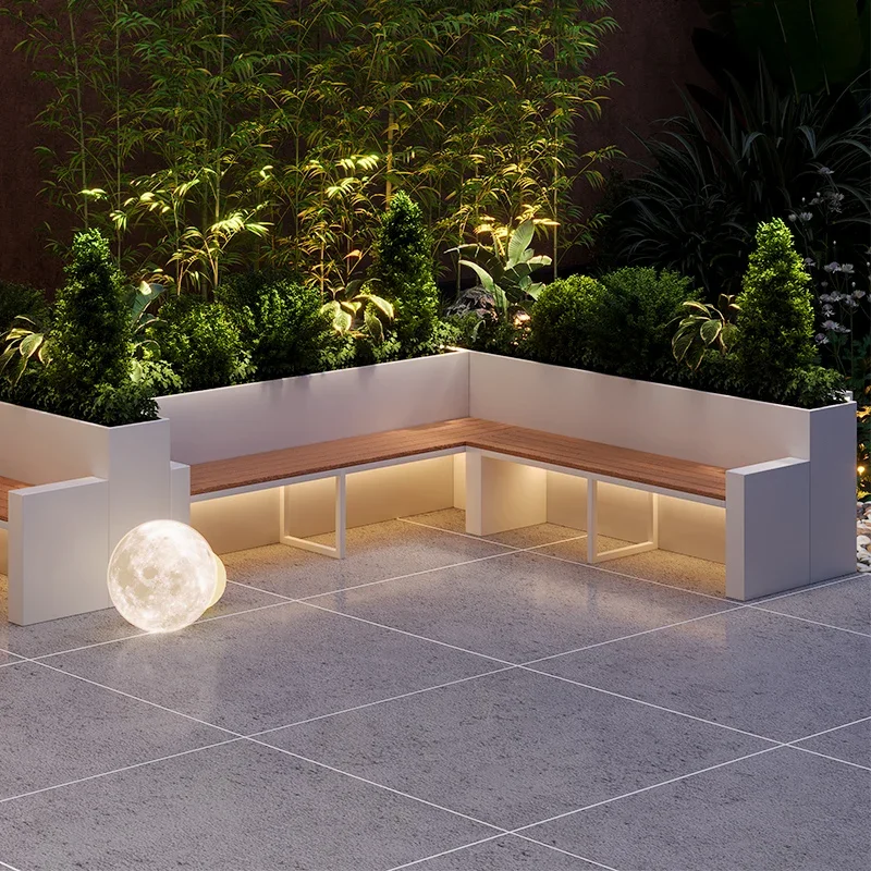 courtyard terrace plastic wood flower box seat street road rest bench balcony beautiful green plant flower box seat