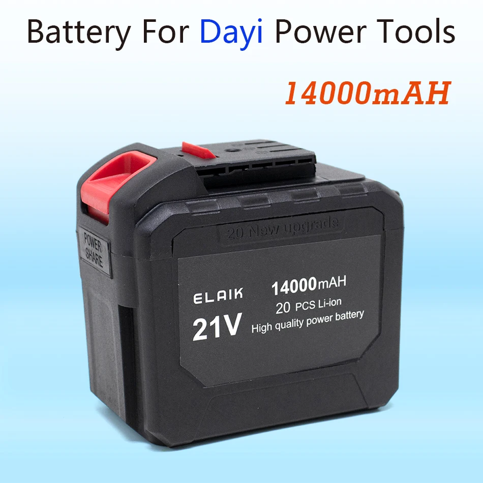 ELAIK 21V Rechargeable Battery 10000/14000mAh Lithium Ion Battery For Dayi Electric Power Tool Battery EU Plug