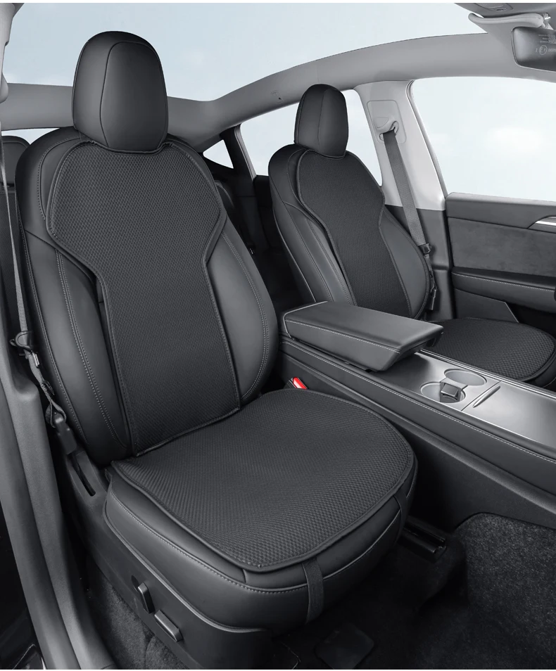 Sitzbezug aus Eisseide für Tesla Model Y/Modell 3 2018–2026, Y Junipe-Belüftung, atmungsaktiv, bequem, Zubehör für Autositzkissen – Detail 13