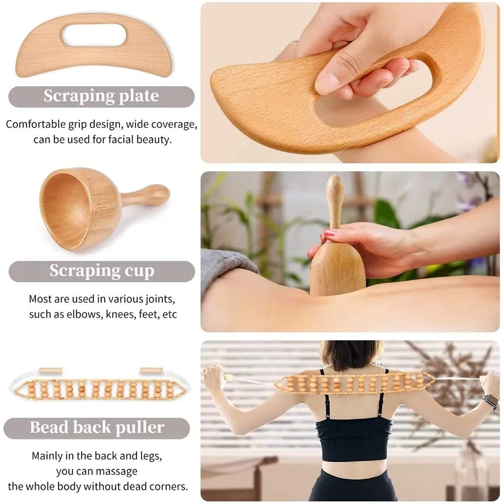 Natuurlijke Houten Lymfedrainage Massager Houttherapie Massagehulpmiddelen Ontspannen Rug Massageapparaten Lichaam Beeldhouwen Spierpijn Verlichting