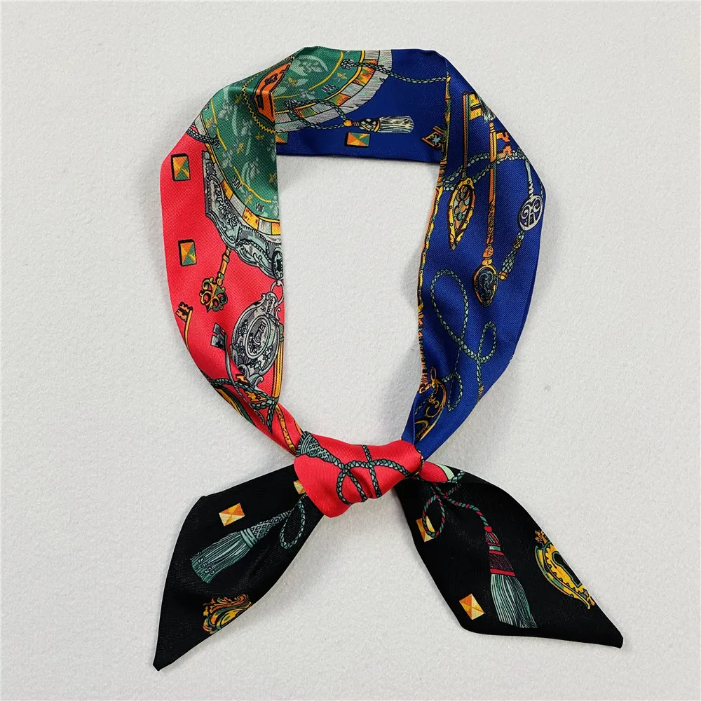 2024 Design Rivet Key Bag Scarf Fashion Skinny Hijab Scarf Brand Femme Bandana Foulard Silk Head Scarves For Ladies Headband