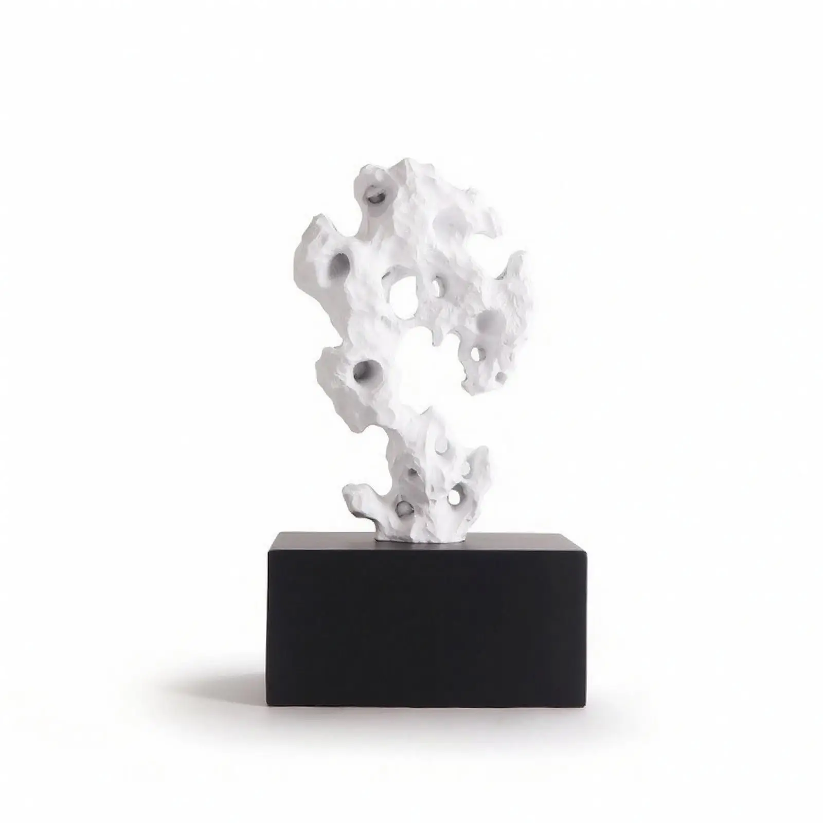 Taihu Stone Sculpture Porous Resin Stone Ornament with Base Abstract Rock Statue