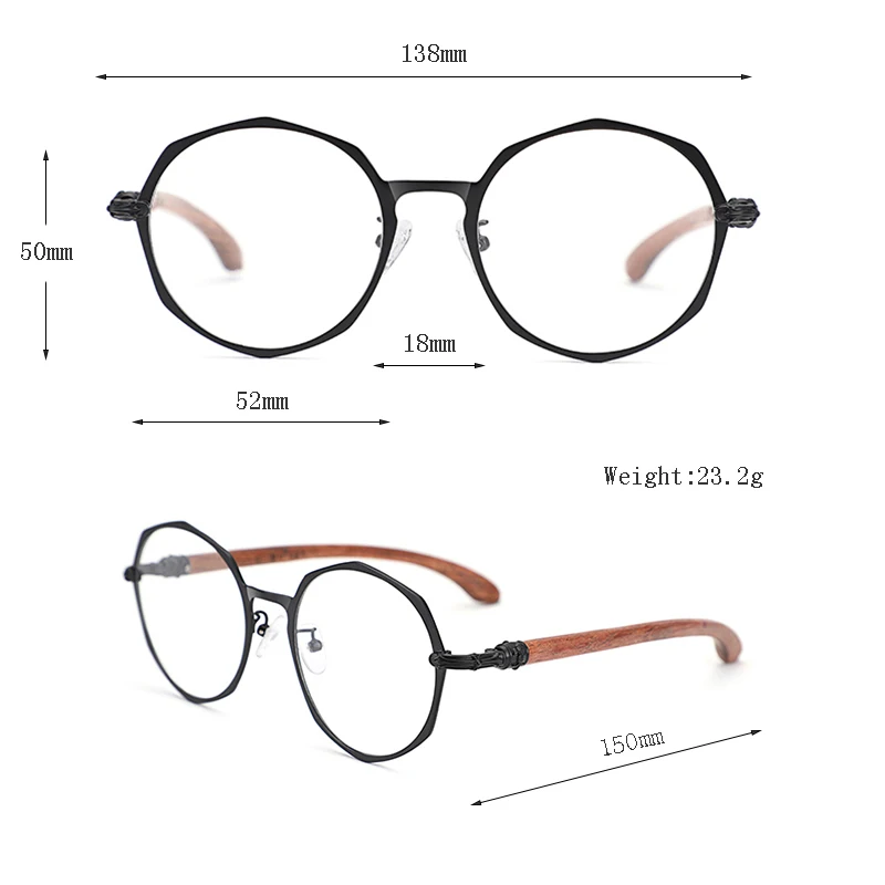 Men\'s Titanium Natural Wood Eyeglasses Frame Myopia Glasses Prescription Large Size Polygonal Women Optical Glasses Frame Korean