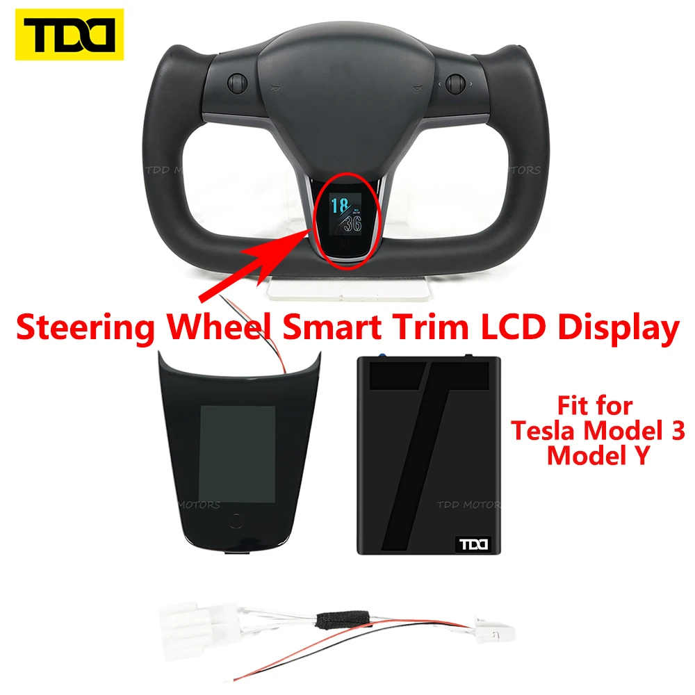 TDD Steering Wheel Smart Trim LCD Display for Tesla Model 3 Model Y  Multi-function Touch Screen Display APP Easy Control