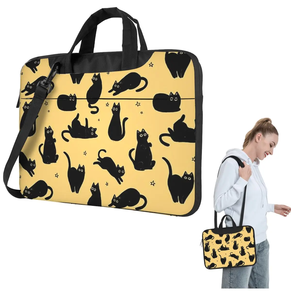 

Black Cat Pattern Laptop Bag Protective Case Computer Bag 13 14 15.6 Inch Crossbody Laptop Pouch For Macbook Pro Air