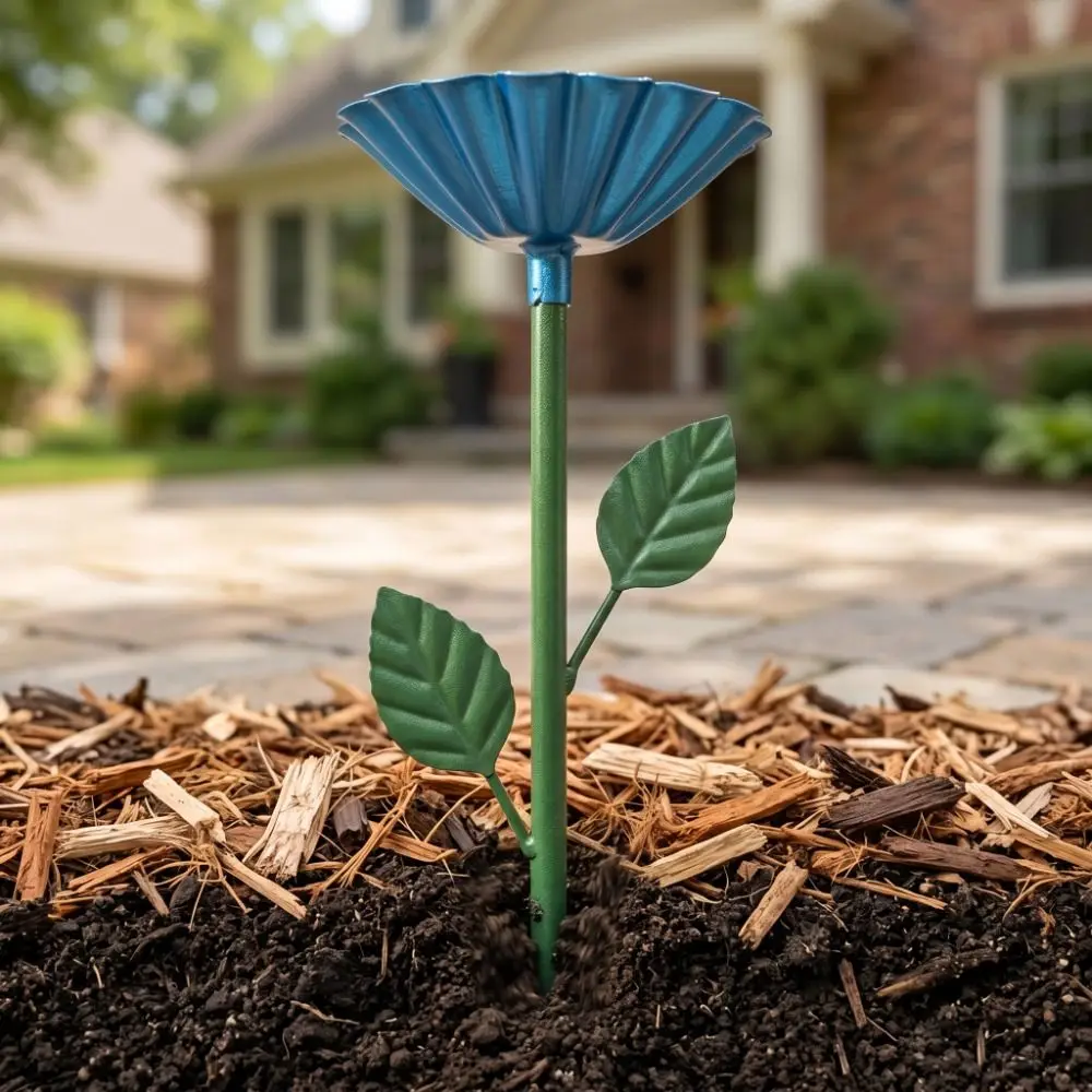 Durable Outdoor Bee Water Feeder Garden Stake Iron Insect Drinking Cup Flower Design Bee Butterfly Water Dispenser Lawn