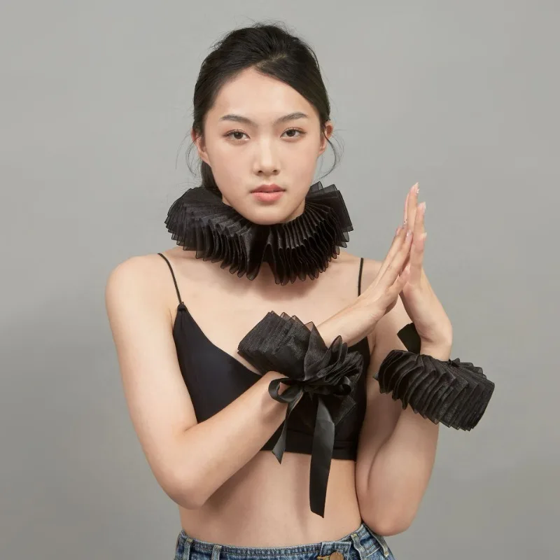 راف كاذبة طوق إليزابيث تيودور القرون الوسطى عصر النهضة زي مهرج السيرك الرقبة ملحق كشكش وهمية طوق الكبار الرجال النساء