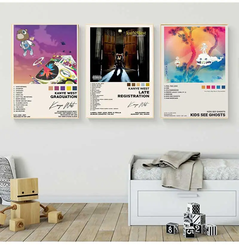 Rap Singer Kanye West Art Poster, Pop Music Album Cover High-definition Printed Canvas Painting, Home Wall Decoration, Frameless