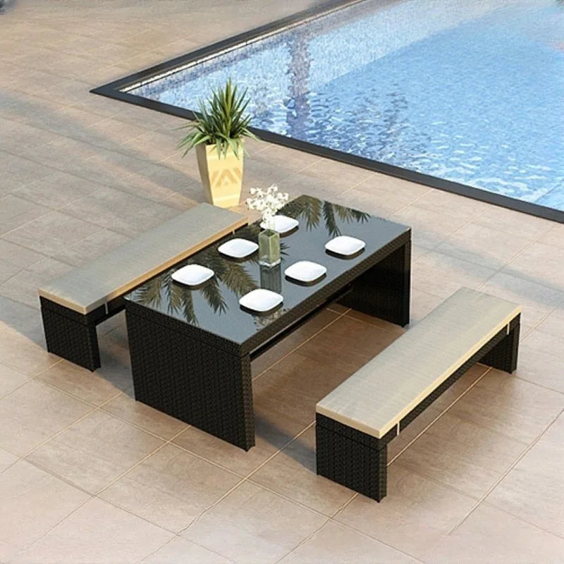 

Outdoor rattan chair three-piece combination outdoor courtyard terrace table and chair wrought iron rattan leisure chair balcony