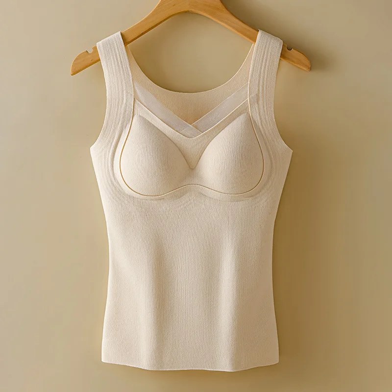 Dames hiver tasse fixe épaissi chaud maison vêtements à la mode à la mode dentelle avec coussin de poitrine intégré gilet chaud en velours allemand