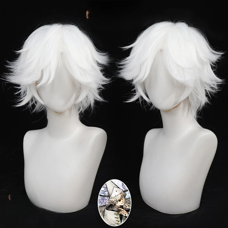 chifrioglu-ウィッグ白ショートヘアコスプレウィッグザ・アトリエ魔女帽子尖った帽子魔法ワークショップアニメ合成ヘアピース男性