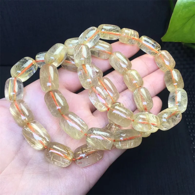 12MM Natural Gold Rutilated Quartz Bracelet Women Fashion Sweet Reiki Healing Energy Strand Girls Jewelry Gift 1PCS