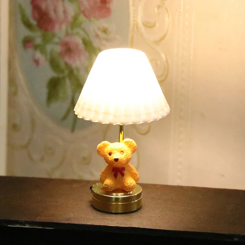 1:12 Dollhouse Miniature LED Light Cute Bear Table Lamp Home Lighting Model Furniture Decor Toy Doll House Accessories