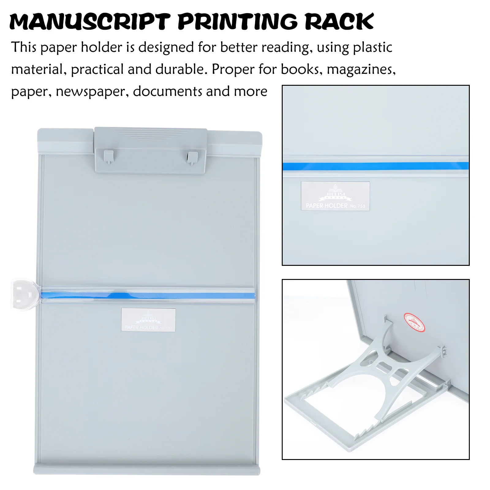 Porta documenti ergonomico in plastica Supporto per copia per scrivania Supporto da lettura regolabile per documenti Rapporti Raccoglitori Uso studio in ufficio