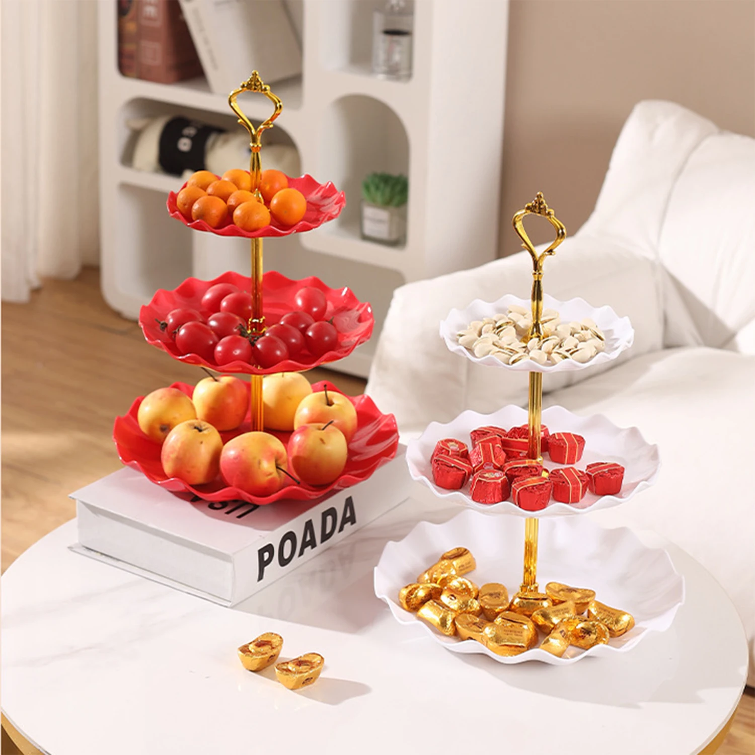 Plastic Dessert Display Table Wavy European And American Style Buffet Tea Break Cake Dessert Service Tray Fruit Plate Display