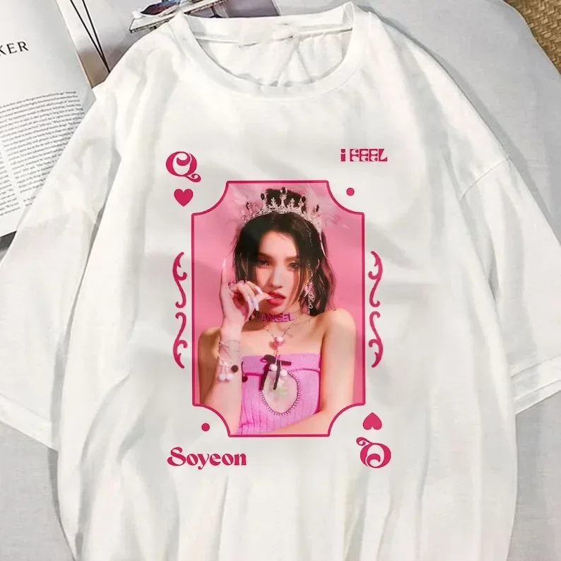 GIDLE T Shirt Kpop MIYEON Minnie SHUHUA Soyeon YUQI T-Shirt z nadrukiem Trend Y2k (G)I-DLE kobiet z krótkim rękawem 100% bawełniane topy